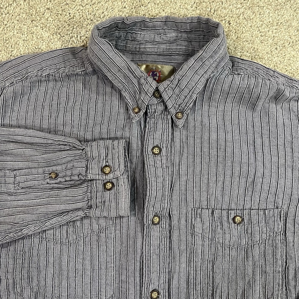 VTG Territory Ahead Textured Stripe Shirt XL Cotton Button Down Rugged Casual‎